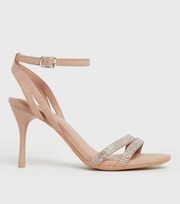 New Look Pale Pink Suedette Diamante Strap Stiletto Heel Sandals